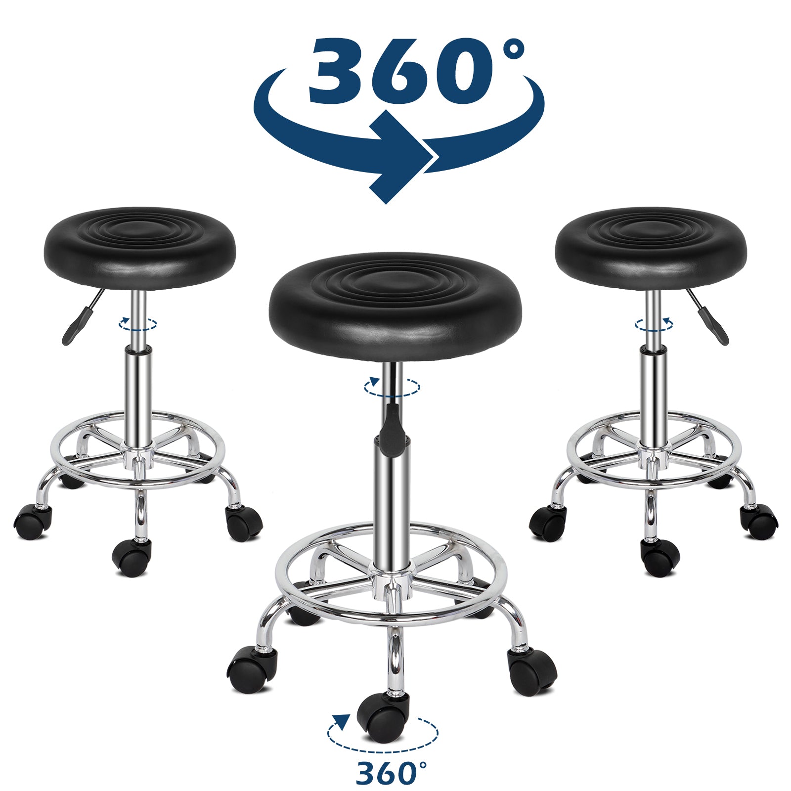 OmySalon Hydraulic Gas Lift Adjustable Salon Massage Stool Swivel Chair White/Black