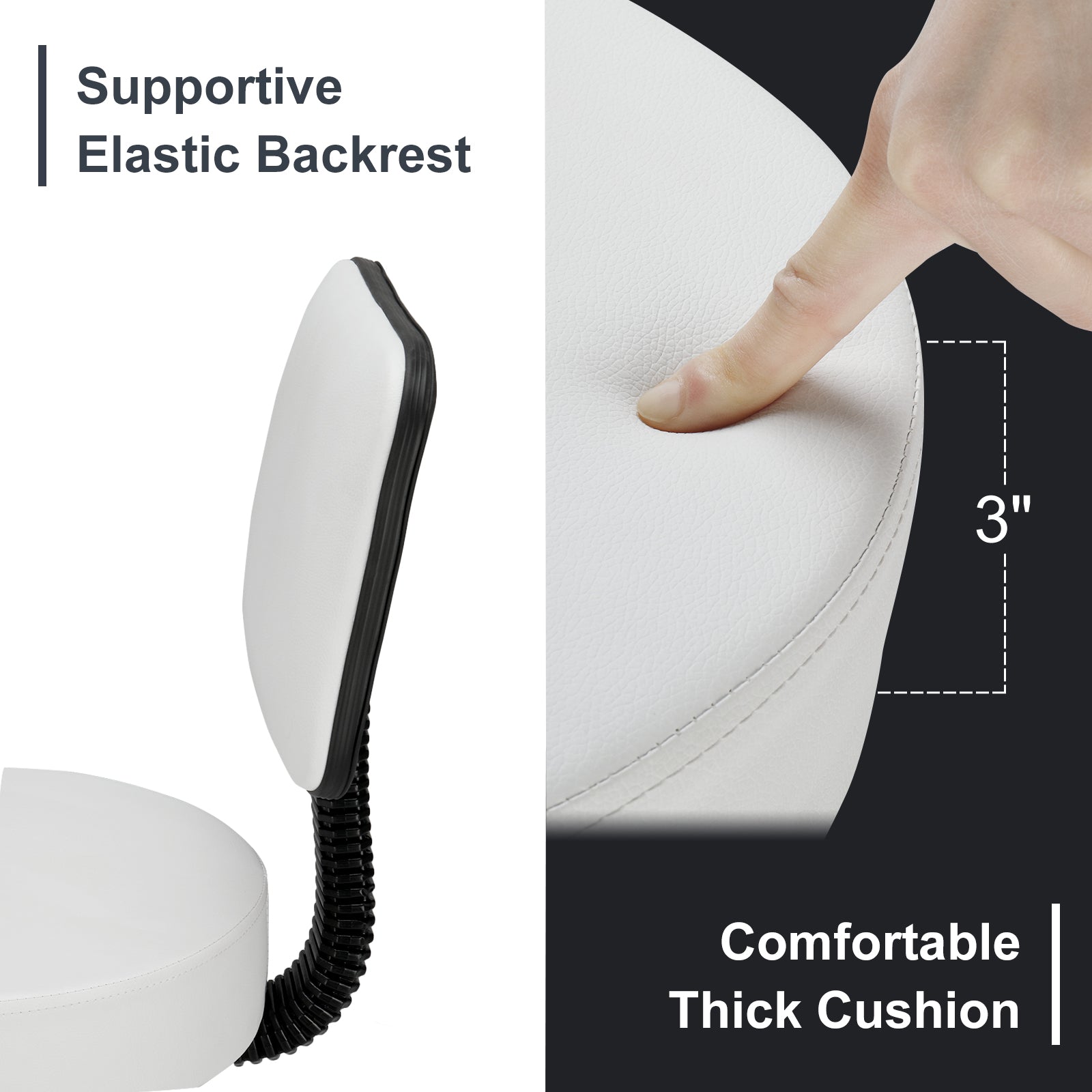 OmySalon Hydraulic Gas Lift Rolling Adjustable Salon Chair Stool with Backrest Black/White