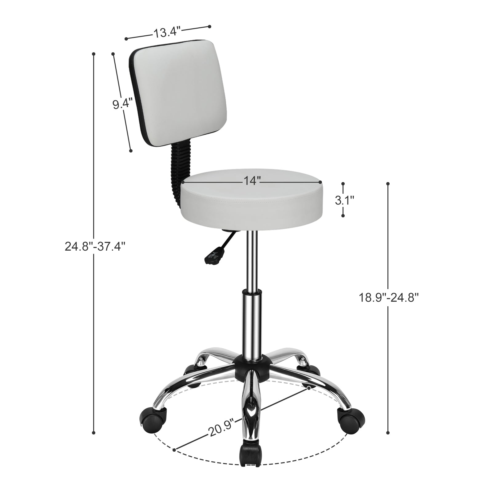 OmySalon Hydraulic Gas Lift Rolling Adjustable Salon Chair Stool with Backrest Black/White