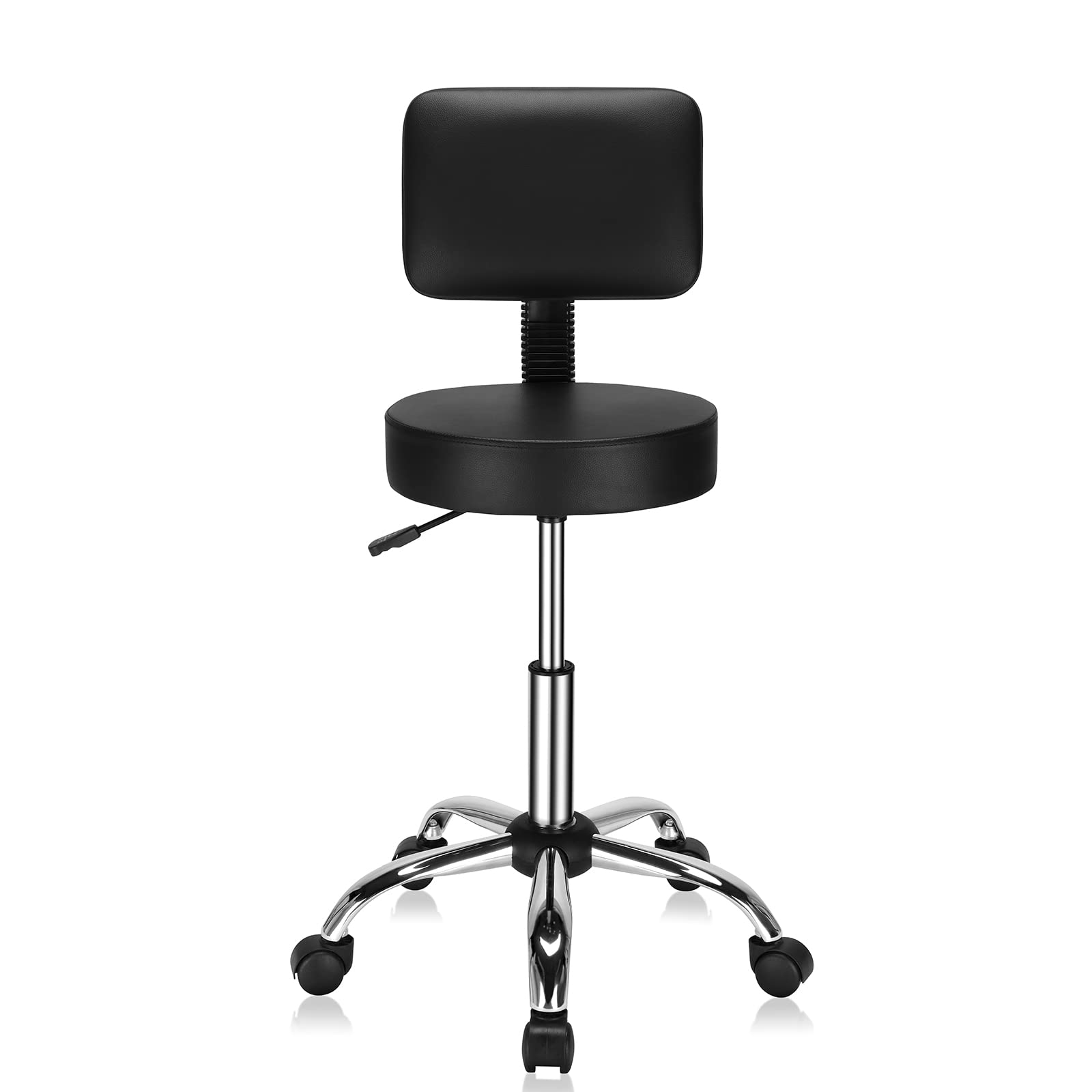 OmySalon Hydraulic Gas Lift Rolling Adjustable Salon Chair Stool with Backrest Black/White