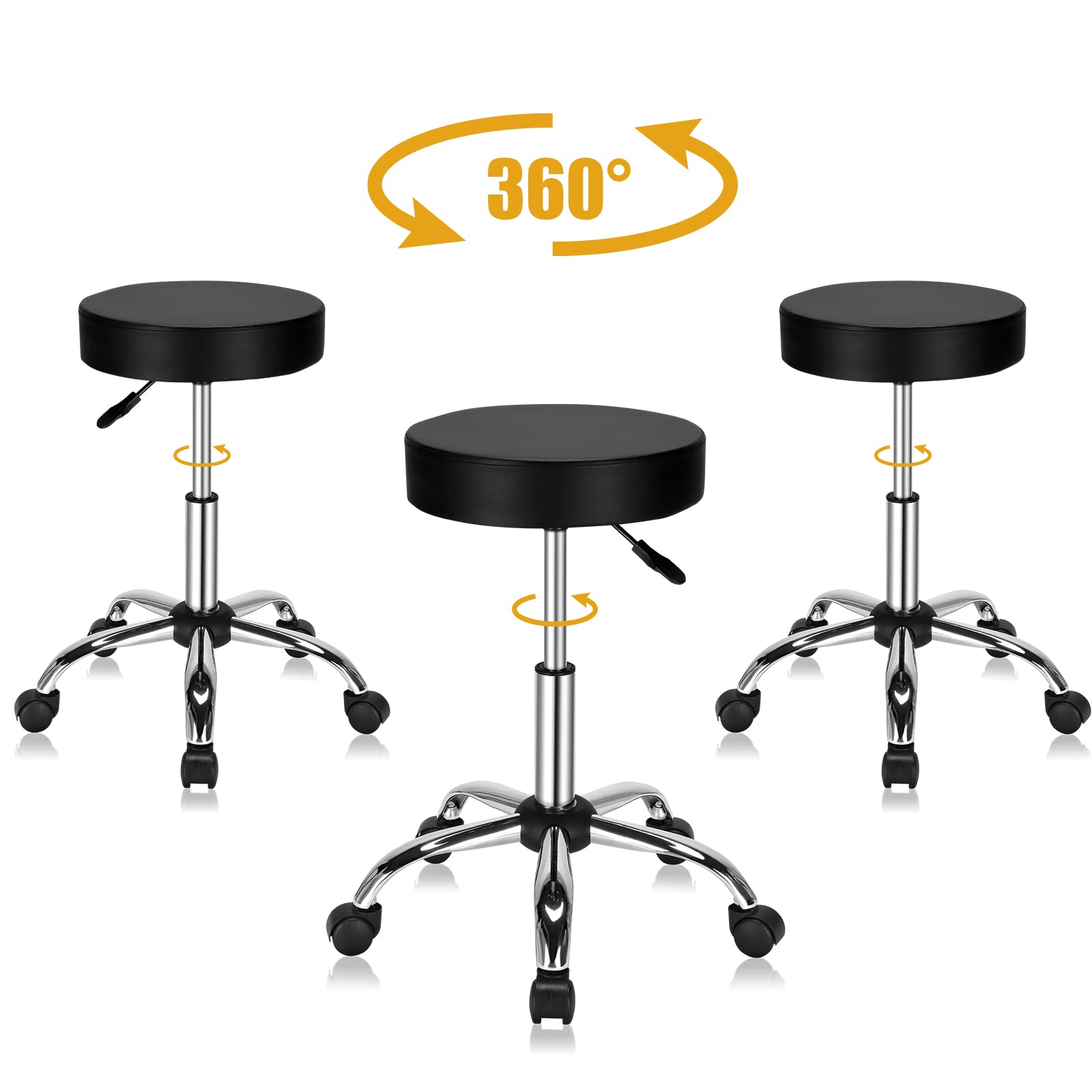 OmySalon Hydraulic Gas Lift Adjustable Salon Massage Stool Swivel Chair with Five 360-Degree Rotating Wheels