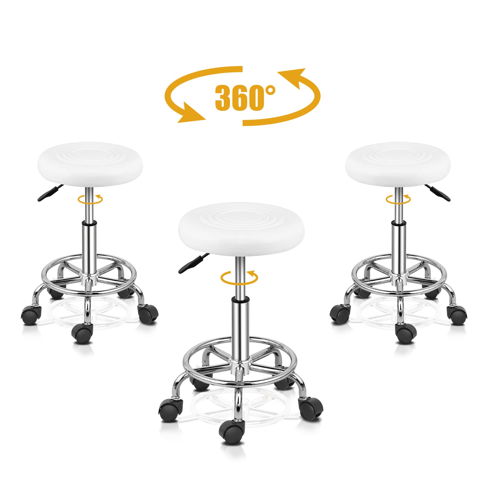 OmySalon Hydraulic Gas Lift Adjustable Salon Massage Stool Swivel Chair White/Black