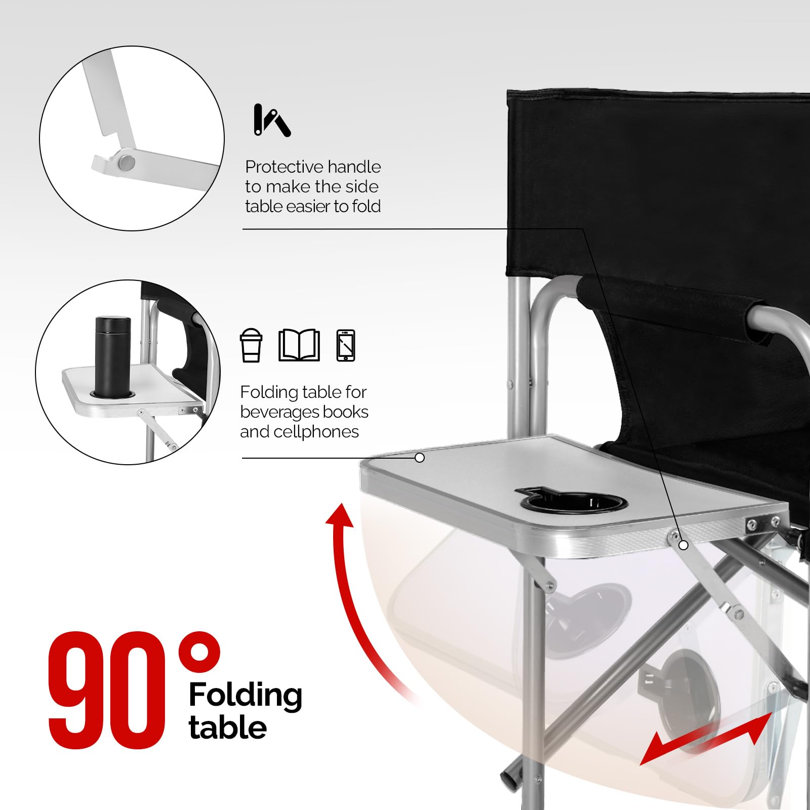 OmySalon 26" Tall Portable Folding Directors Chair with Side Table