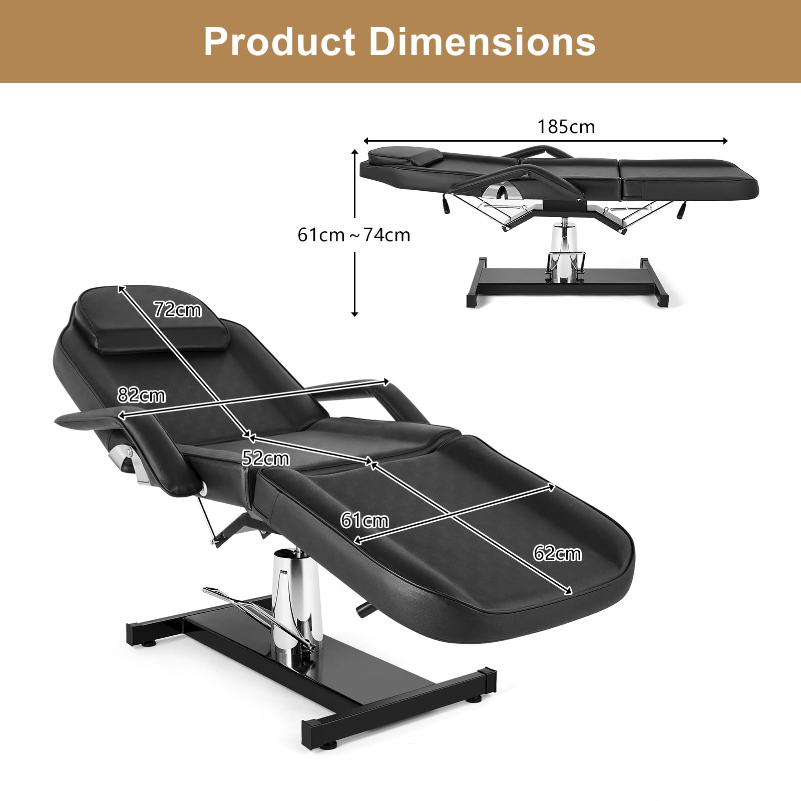 OmySalon SBWP 73in 360 Degree Rotating Hydraulic Height Adjustable Facial Massage Bed