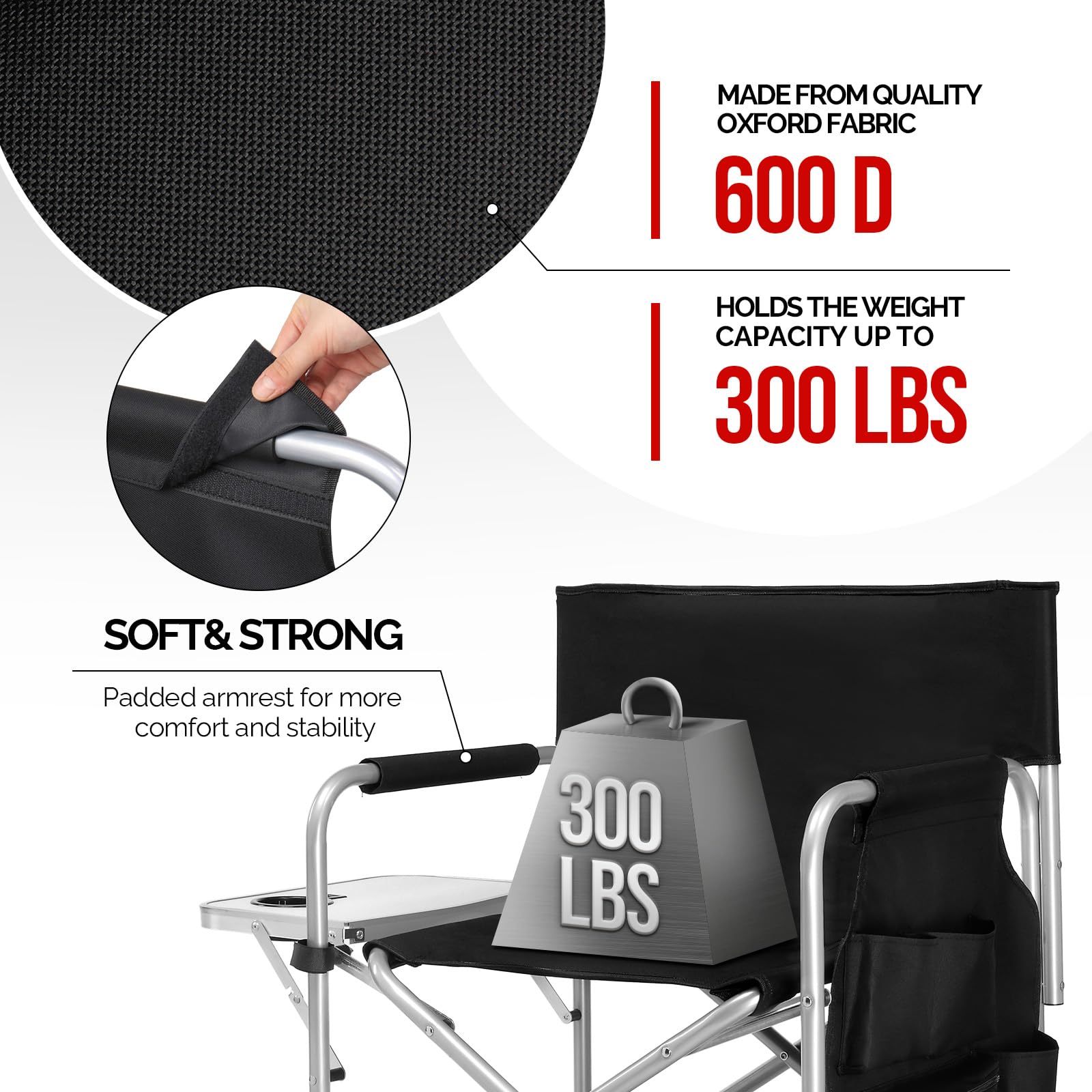 OmySalon 26" Tall Portable Folding Directors Chair with Side Table