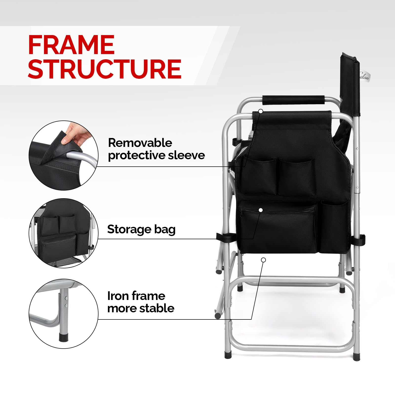 OmySalon 26" Tall Portable Folding Directors Chair with Side Table