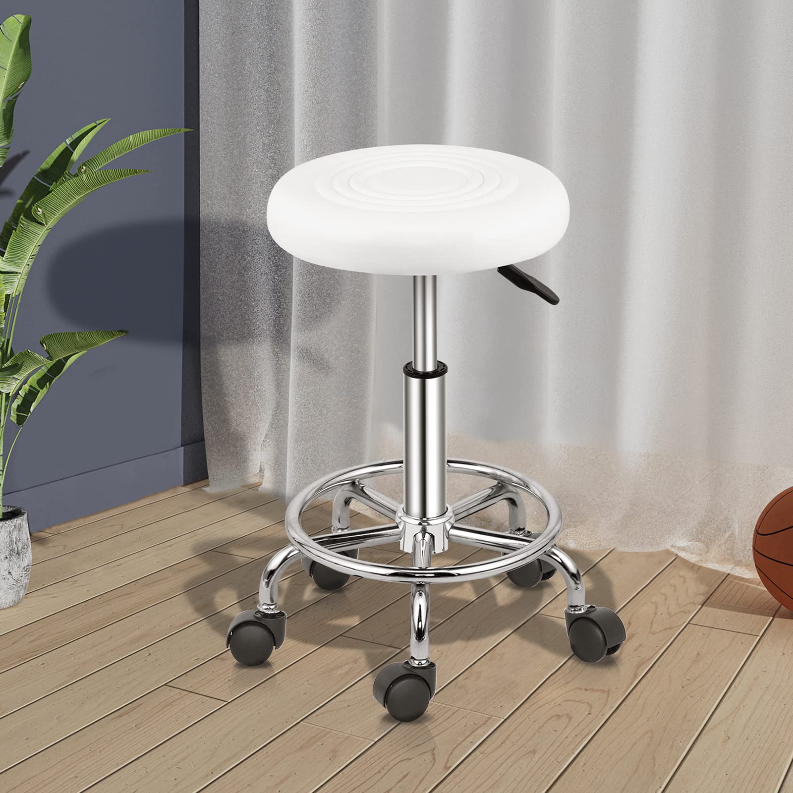 OmySalon Hydraulic Gas Lift Adjustable Salon Massage Stool Swivel Chair White/Black