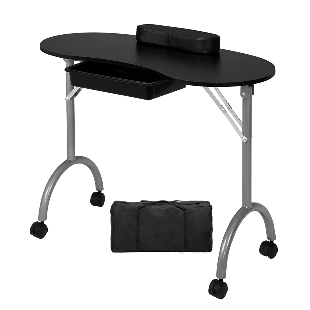 Omysalon Foldable Manicure Nail Table Black/White