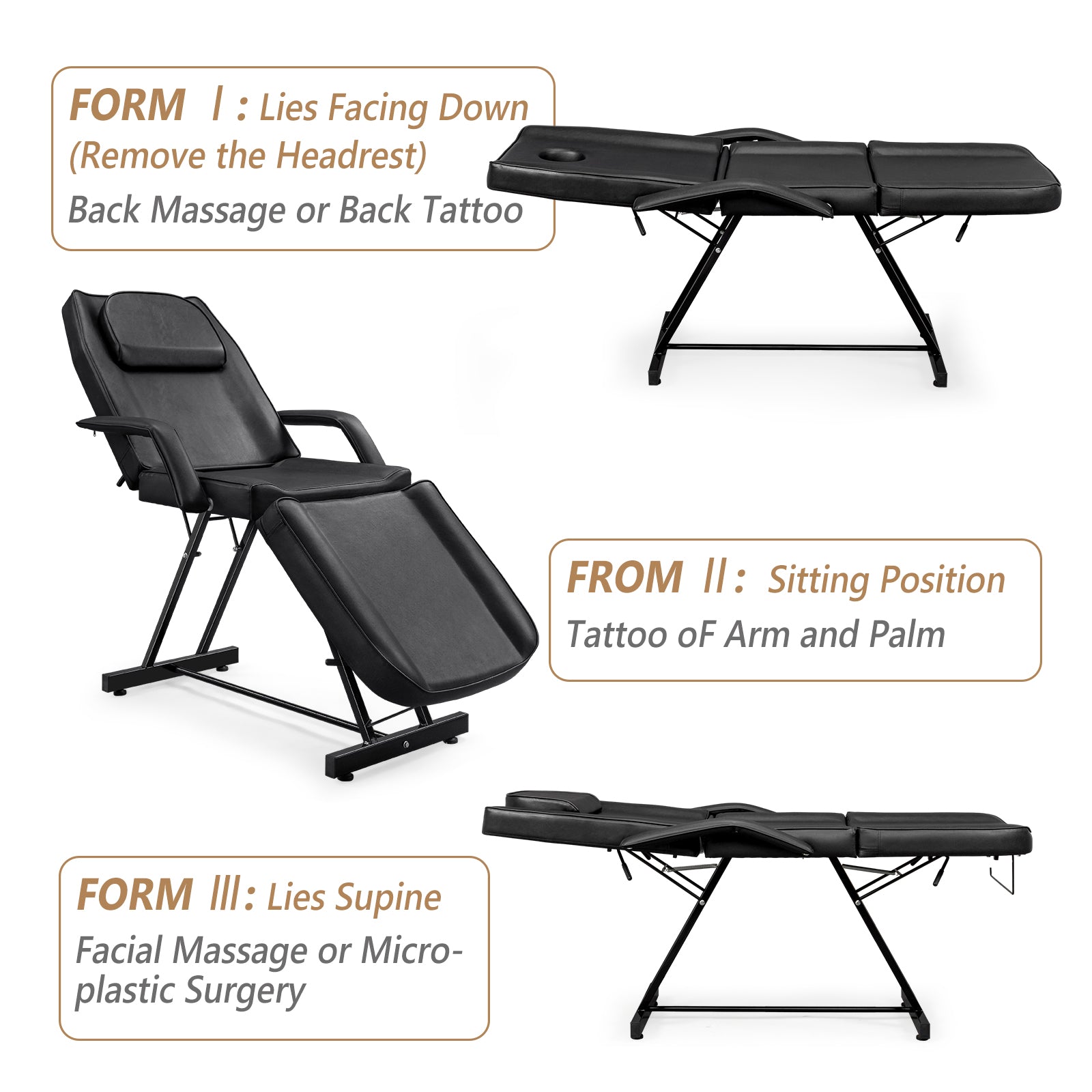 OmySalon Salon Tattoo Chair Esthetician Bed Multi-Purpose Facial Bed Chair with Hydraulic Stool