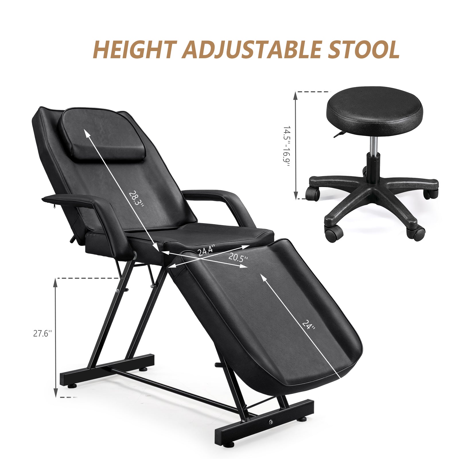 OmySalon Salon Tattoo Chair Esthetician Bed Multi-Purpose Facial Bed Chair with Hydraulic Stool