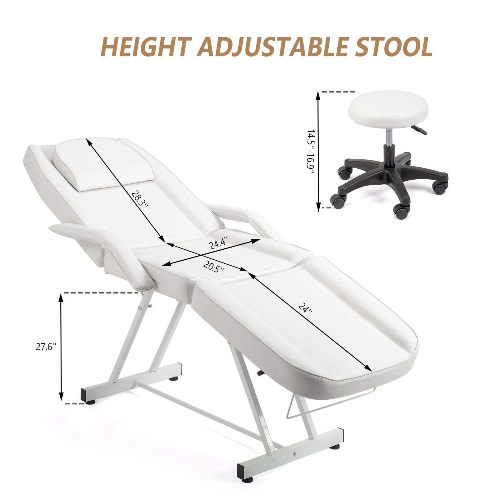 OmySalon Salon Tattoo Chair Esthetician Bed Multi-Purpose Facial Bed Chair with Hydraulic Stool