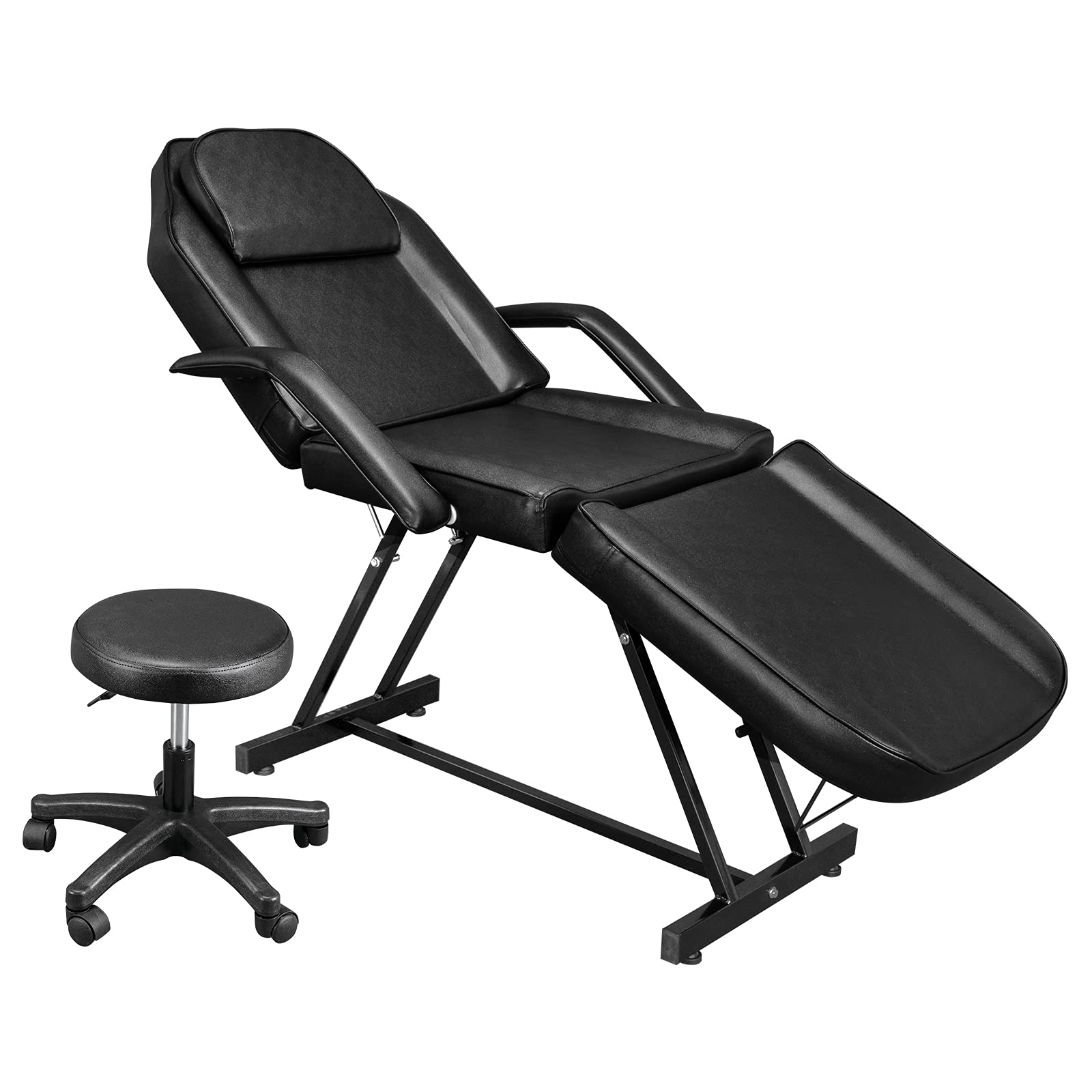 OmySalon Salon Tattoo Chair Esthetician Bed Multi-Purpose Facial Bed Chair with Hydraulic Stool Black/White