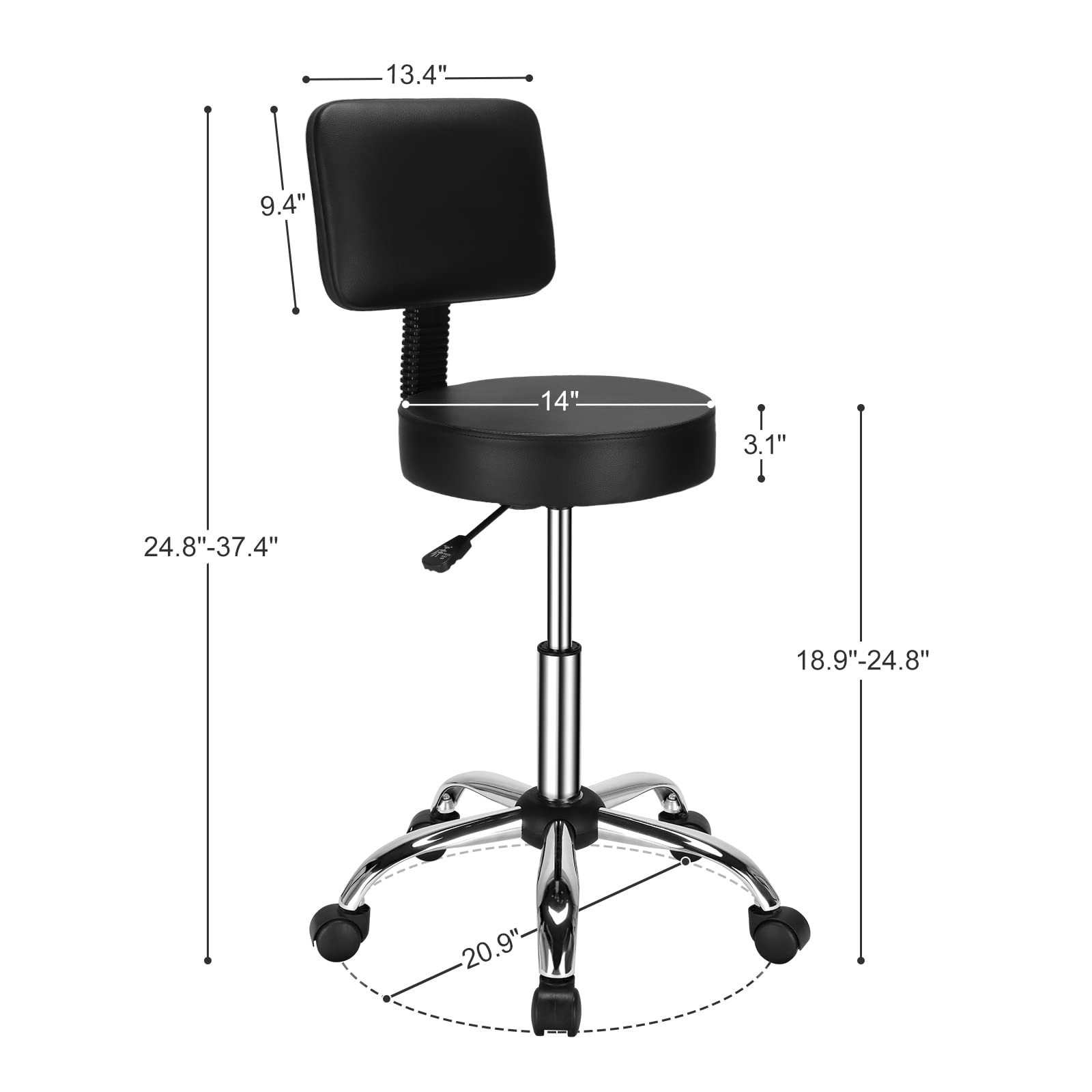 OmySalon Hydraulic Gas Lift Rolling Adjustable Salon Chair Stool with Backrest Black/White