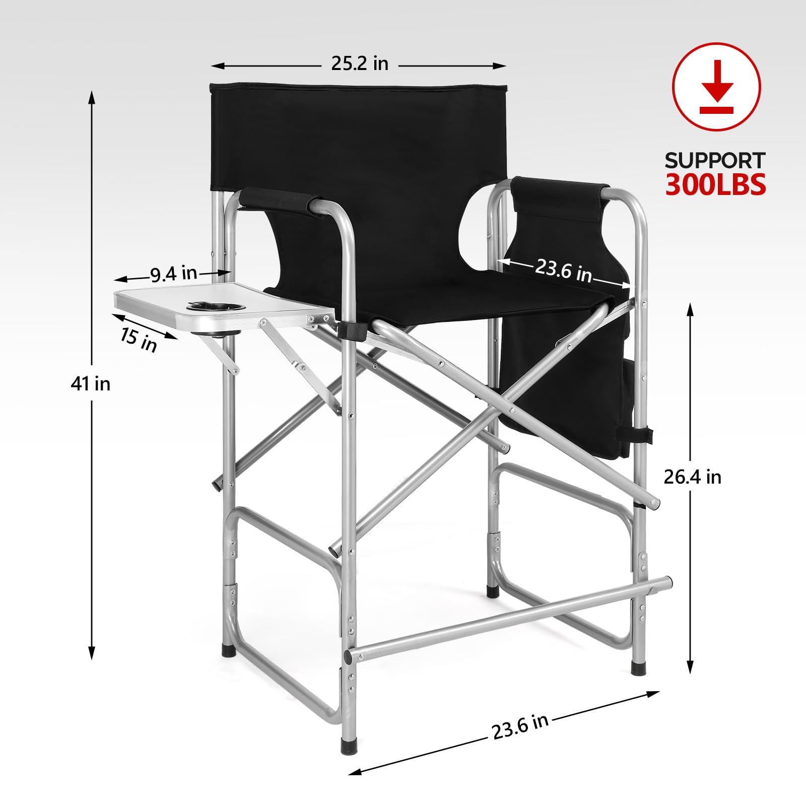 OmySalon 26" Tall Portable Folding Directors Chair with Side Table