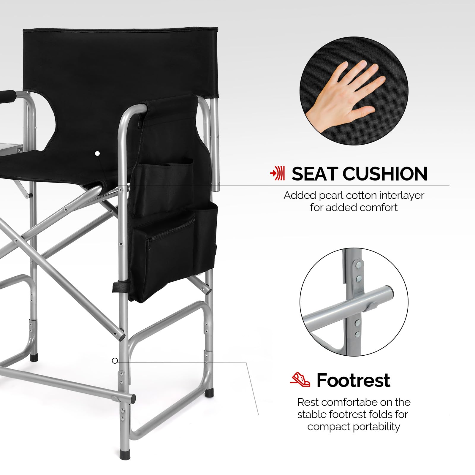 OmySalon 26" Tall Portable Folding Directors Chair with Side Table