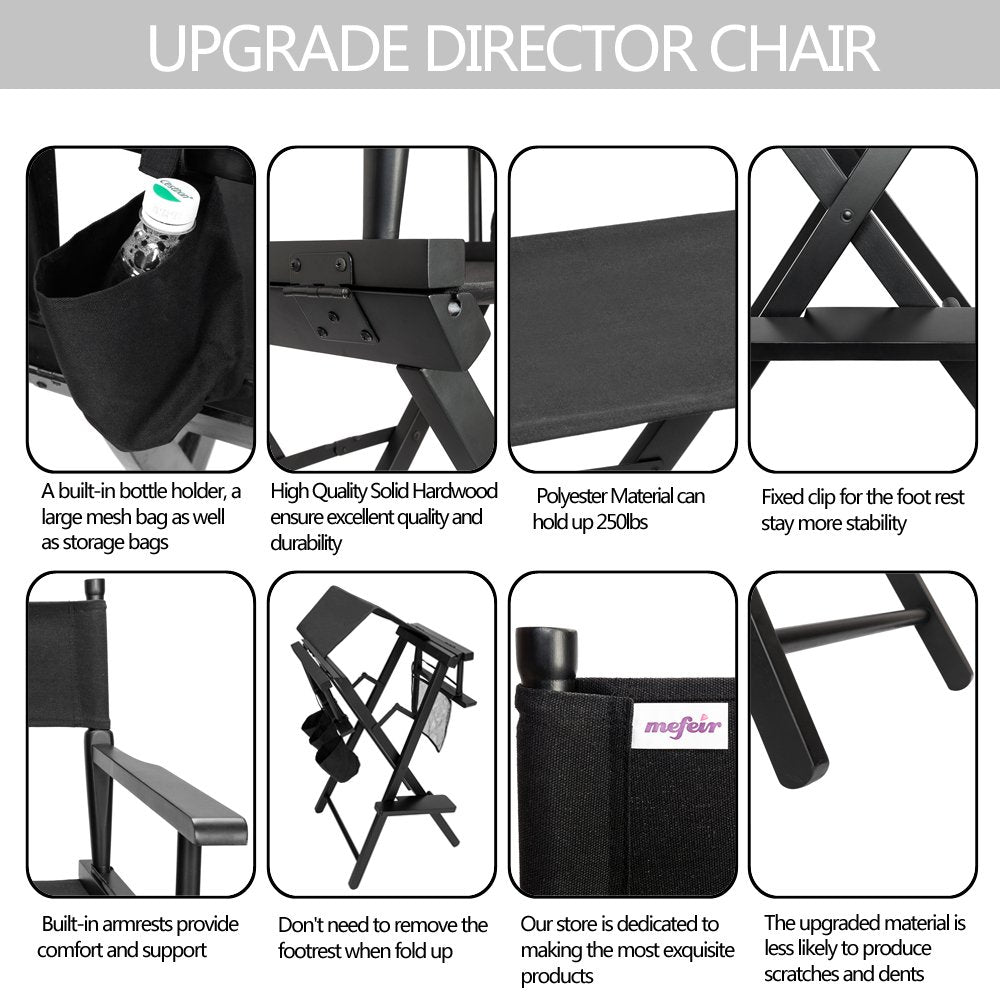 Omysalon Solid Hard  Wood Director Makeup Artist Chair Black