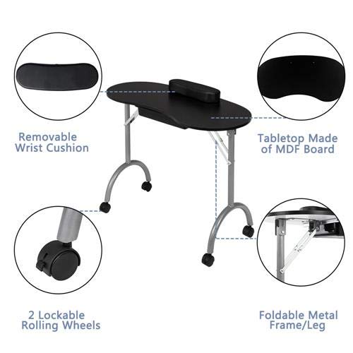 Omysalon Foldable Manicure Nail Table Black/White